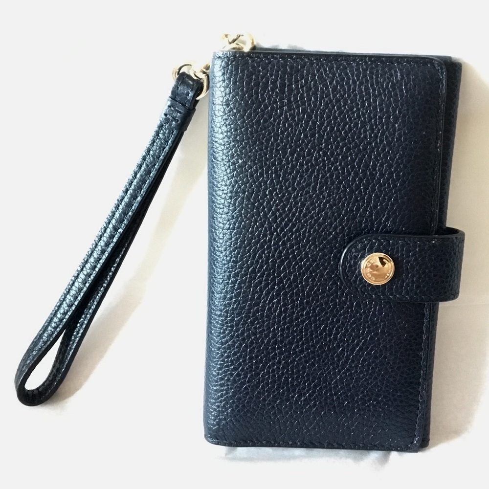 Coach Navy Blue Pebble Leather Phone Wristlet